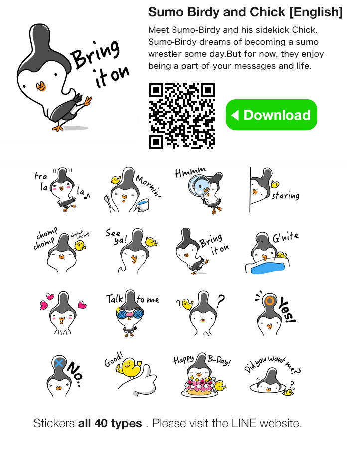 LINE Stickers “Sumo Birdy and Chick” English version